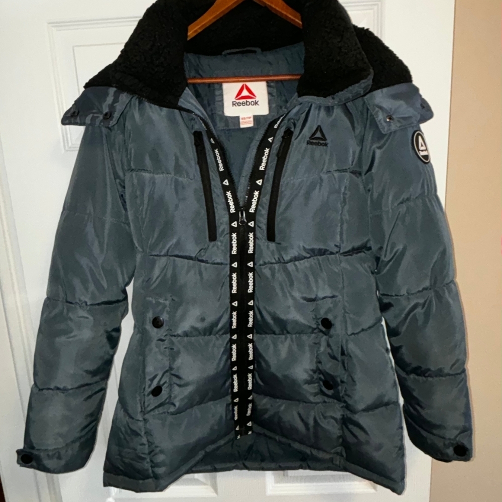 Reebok Green/ Blue Puffer Winter Jacket with Black Accents